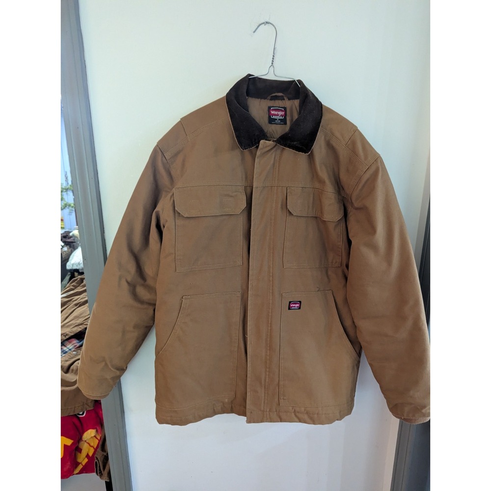 Wrangler Mens Brown Quilted Lined Canvas Work Jacket Coat Corduroy Collar M
